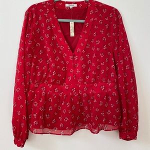 Madewell NWT Red Printed Floral Cropped Blouse